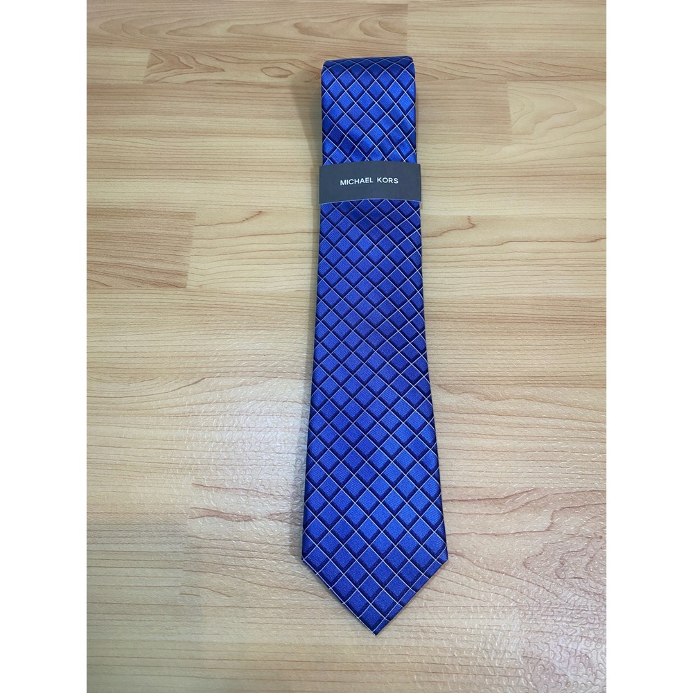 Michael Kors Mens Royal Blue Geometric Diamond Grid Silk Necktie NWT